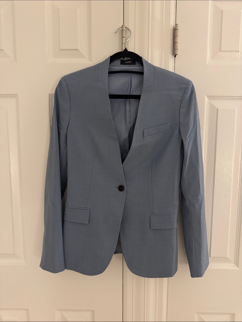 Theory Dusty Blue Single-Button No-Lapel Blazer